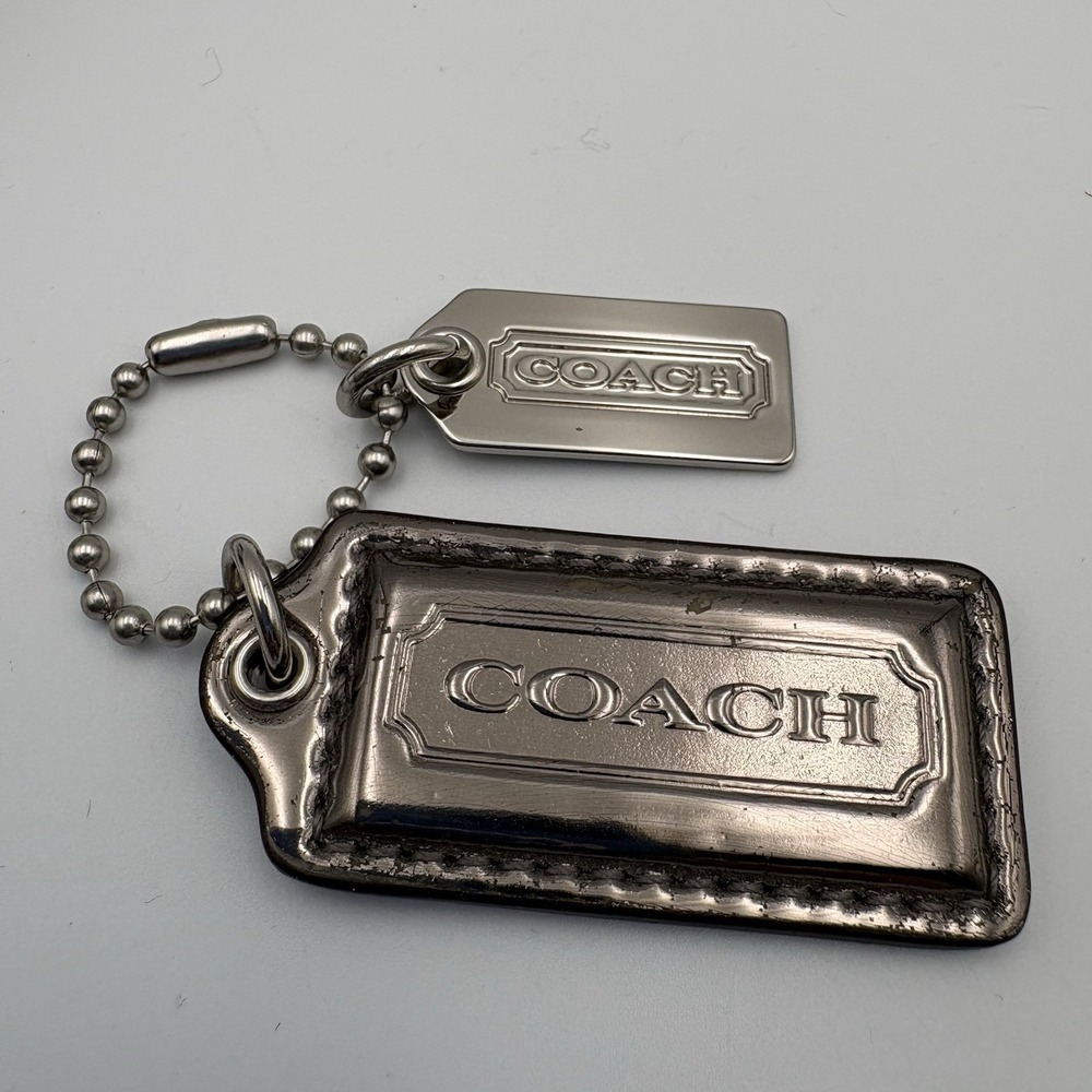 Coach 2" Hang Tag Metallic Gun Metal Puffy + 1" Silver Coach Tag